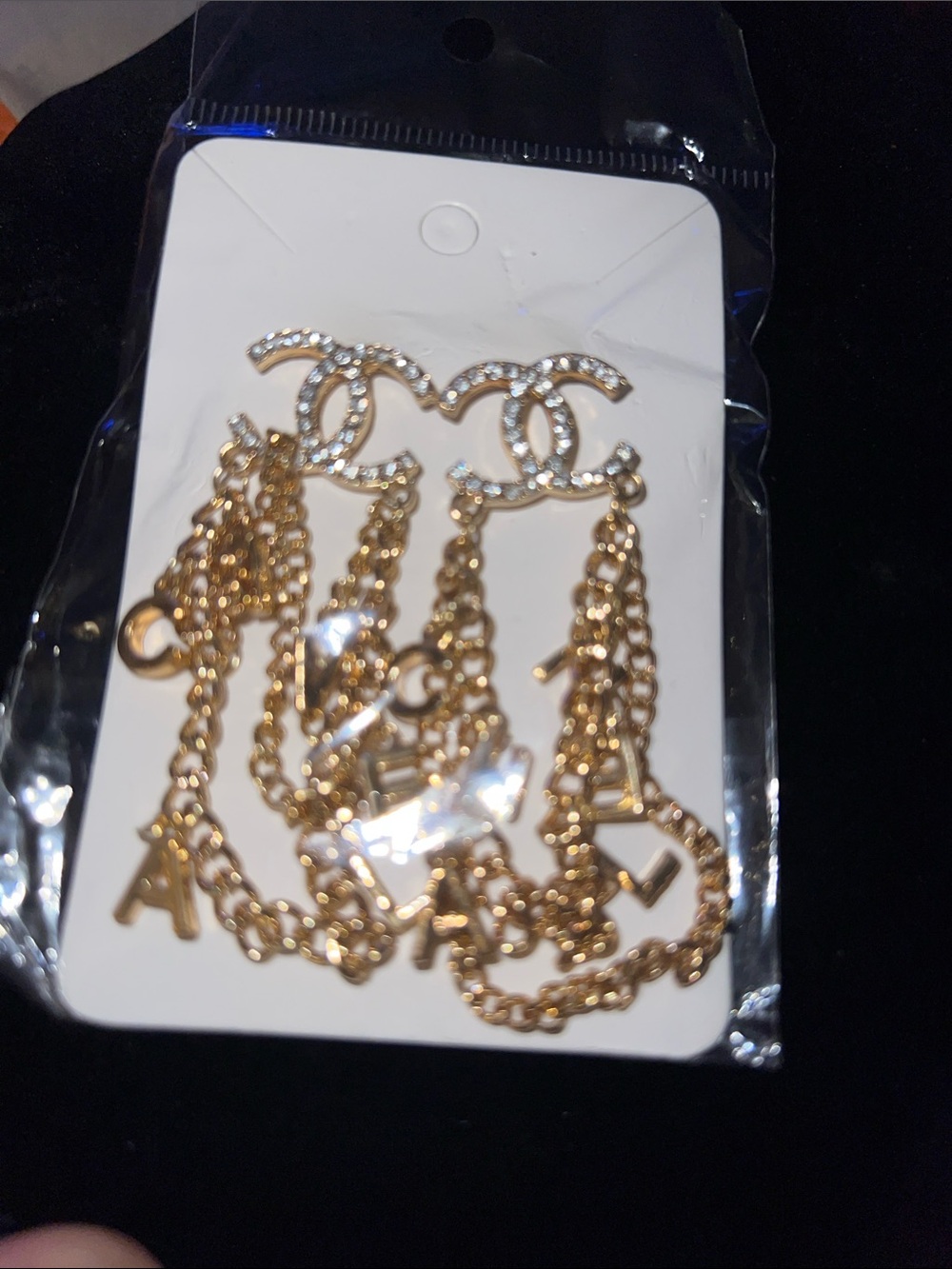 Crystal-Embellished Double Hoop Drop Earrings in Gold